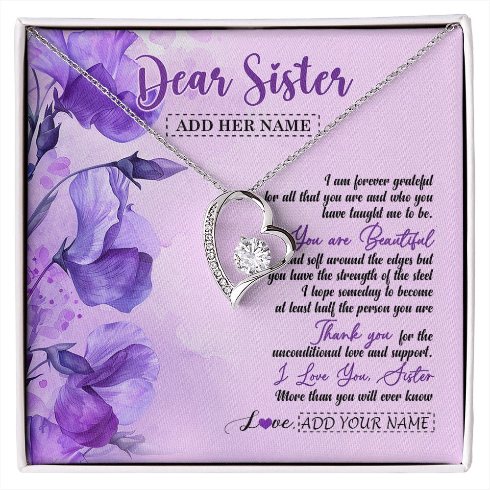 Forever Love Necklace 14K White Gold Finish | 1 | Personalized To My Sister Gifts Necklace Flower You Are Beautiful Gifts For Sister Birthday Gifts Sister Graduation Christmas Gift Box Message Card | siriusteestore.myshopify