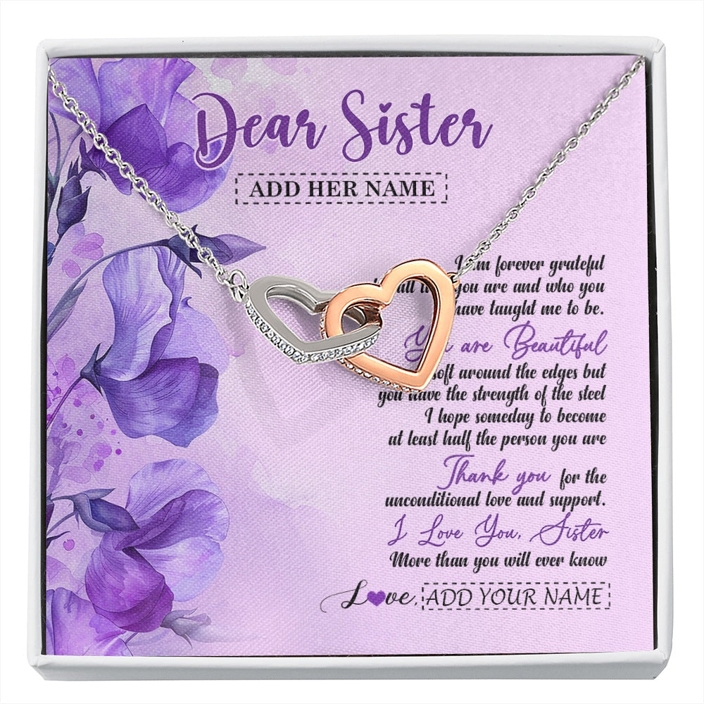 Interlocking Hearts Necklace Stainless Steel & Rose Gold Finish | 1 | Personalized To My Sister Gifts Necklace Flower You Are Beautiful Gifts For Sister Birthday Gifts Sister Graduation Christmas Gift Box Message Card | siriusteestore.myshopify