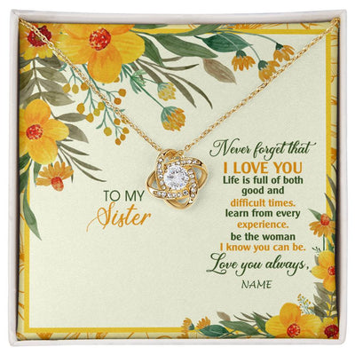 Love Knot Necklace 18K Yellow Gold Finish | Personalized To My Sister Necklace From Brother Flower Never Forget That I Love You Sister Birthday Christmas Graduation Customized Gift Box Message Card | siriusteestore