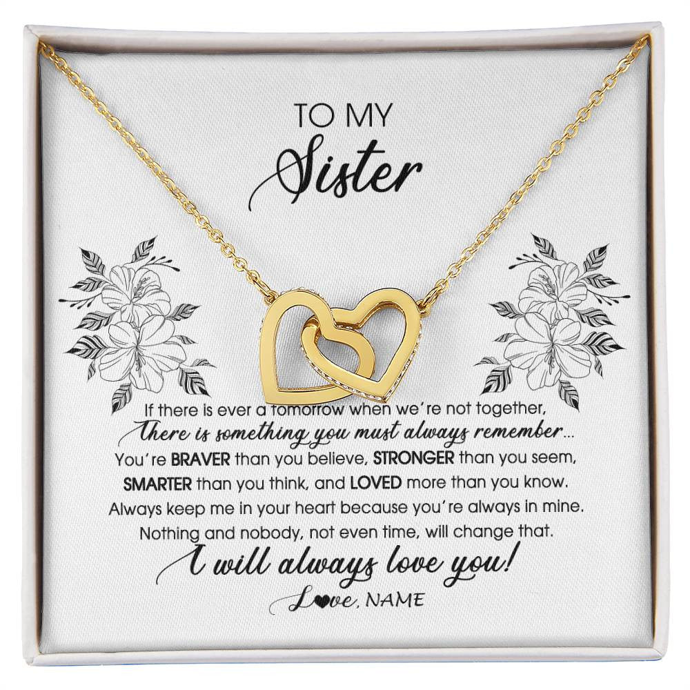 Interlocking Hearts Necklace 18K Yellow Gold Finish | Personalized To My Sister Necklace From Brother Sister Not Even Time Floral Sister Birthday Graduation Christmas Customized Message Card | siriusteestore