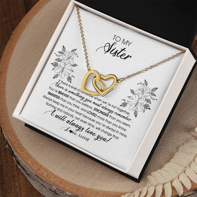 Interlocking Hearts Necklace 18K Yellow Gold Finish | Personalized To My Sister Necklace From Brother Sister Not Even Time Floral Sister Birthday Graduation Christmas Customized Message Card | siriusteestore