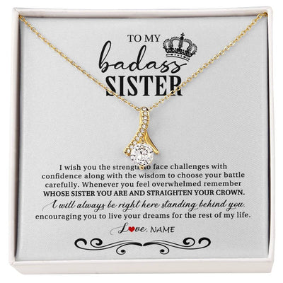 Alluring Beauty Necklace 18K Yellow Gold Finish | Personalized To My Sister Necklace From Brother Sister Wish You The Strength Sister Birthday Christmas Graduation Jewelry Customized Gift Box Message Card | siriusteestore