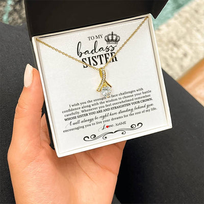 Alluring Beauty Necklace 18K Yellow Gold Finish | Personalized To My Sister Necklace From Brother Sister Wish You The Strength Sister Birthday Christmas Graduation Jewelry Customized Gift Box Message Card | siriusteestore