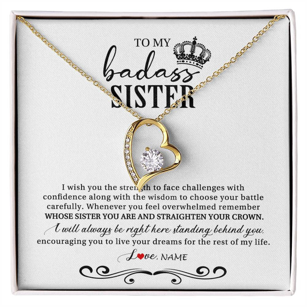 Forever Love Necklace 18K Yellow Gold Finish | Personalized To My Sister Necklace From Brother Sister Wish You The Strength Sister Birthday Christmas Graduation Jewelry Customized Gift Box Message Card | siriusteestore