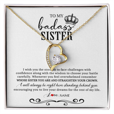 Forever Love Necklace 18K Yellow Gold Finish | Personalized To My Sister Necklace From Brother Sister Wish You The Strength Sister Birthday Christmas Graduation Jewelry Customized Gift Box Message Card | siriusteestore