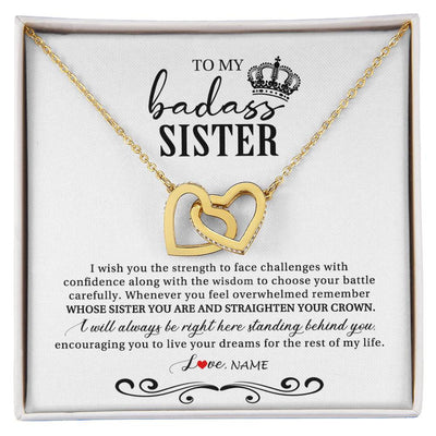 Interlocking Hearts Necklace 18K Yellow Gold Finish | Personalized To My Sister Necklace From Brother Sister Wish You The Strength Sister Birthday Christmas Graduation Jewelry Customized Gift Box Message Card | siriusteestore
