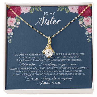 Alluring Beauty Necklace 18K Yellow Gold Finish | Personalized To My Sister Necklace From Brother Sister You Are My Greatest Gift Sister Birthday Christmas Customized Jewelry Gift Box Message Card | siriusteestore