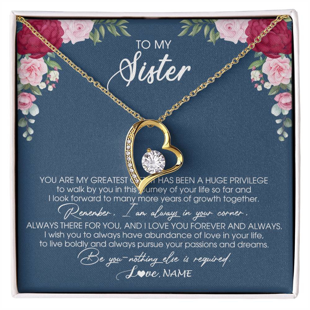 Forever Love Necklace 18K Yellow Gold Finish | Personalized To My Sister Necklace From Brother Sister You Are My Greatest Gift Sister Birthday Christmas Customized Jewelry Gift Box Message Card | siriusteestore