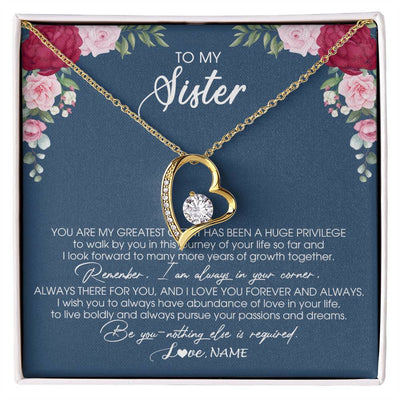 Forever Love Necklace 18K Yellow Gold Finish | Personalized To My Sister Necklace From Brother Sister You Are My Greatest Gift Sister Birthday Christmas Customized Jewelry Gift Box Message Card | siriusteestore