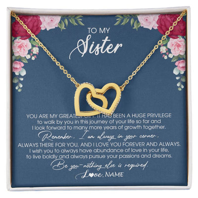 Interlocking Hearts Necklace 18K Yellow Gold Finish | Personalized To My Sister Necklace From Brother Sister You Are My Greatest Gift Sister Birthday Christmas Customized Jewelry Gift Box Message Card | siriusteestore