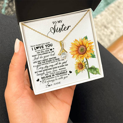 Alluring Beauty Necklace 18K Yellow Gold Finish | 2 | Personalized To My Sister Necklace From Brother Sunflower Wood Laugh Love Live Sister Birthday Graduation Christmas Customized Gift Box Message Card | siriusteestore