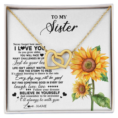 Interlocking Hearts Necklace 18K Yellow Gold Finish | 1 | Personalized To My Sister Necklace From Brother Sunflower Wood Laugh Love Live Sister Birthday Graduation Christmas Customized Gift Box Message Card | siriusteestore