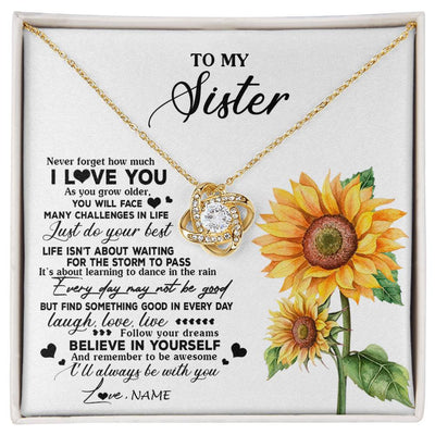Love Knot Necklace 18K Yellow Gold Finish | 1 | Personalized To My Sister Necklace From Brother Sunflower Wood Laugh Love Live Sister Birthday Graduation Christmas Customized Gift Box Message Card | siriusteestore