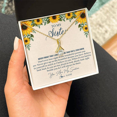 Alluring Beauty Necklace 18K Yellow Gold Finish | Personalized To My Sister Necklace From Brother Sunflower You Are My Sunshine Sister Jewelry Graduation Birthday Christmas Customized Gift Box Message Card | siriusteestore