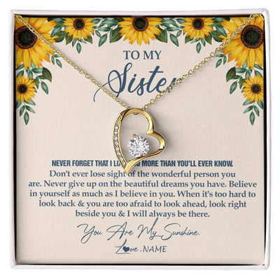 Forever Love Necklace 18K Yellow Gold Finish | Personalized To My Sister Necklace From Brother Sunflower You Are My Sunshine Sister Jewelry Graduation Birthday Christmas Customized Gift Box Message Card | siriusteestore