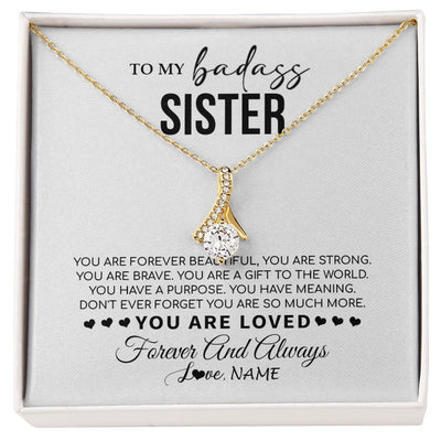 Alluring Beauty Necklace 18K Yellow Gold Finish | 1 | Personalized To My Sister Necklace From Family You Are Forever Beautiful Sister Birthday Graduation Christmas Customized Gift Box Message Card | siriusteestore