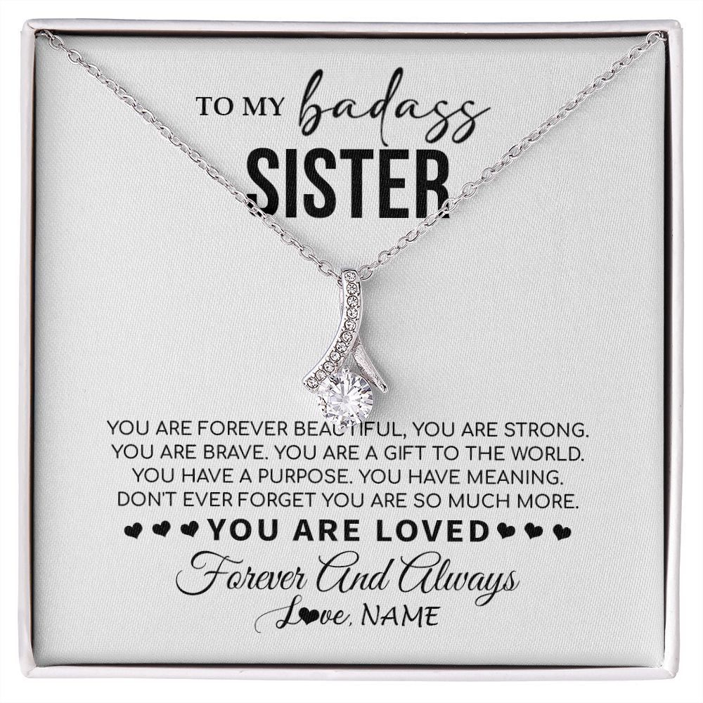 Alluring Beauty Necklace | Personalized To My Sister Necklace From Family You Are Forever Beautiful Sister Birthday Graduation Christmas Customized Gift Box Message Card | siriusteestore