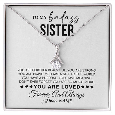 Alluring Beauty Necklace | Personalized To My Sister Necklace From Family You Are Forever Beautiful Sister Birthday Graduation Christmas Customized Gift Box Message Card | siriusteestore