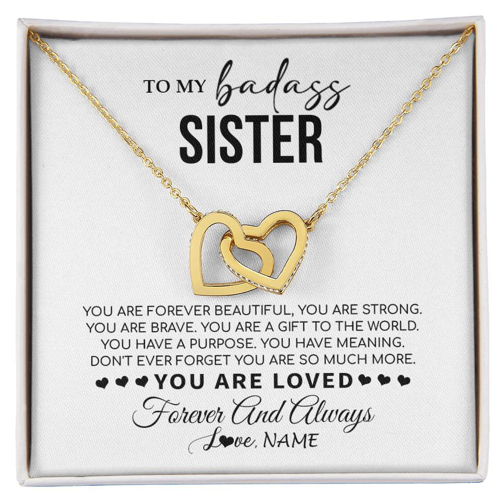 Interlocking Hearts Necklace 18K Yellow Gold Finish | 1 | Personalized To My Sister Necklace From Family You Are Forever Beautiful Sister Birthday Graduation Christmas Customized Gift Box Message Card | siriusteestore