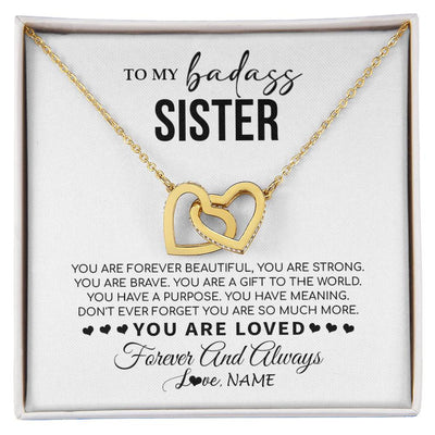 Interlocking Hearts Necklace 18K Yellow Gold Finish | 1 | Personalized To My Sister Necklace From Family You Are Forever Beautiful Sister Birthday Graduation Christmas Customized Gift Box Message Card | siriusteestore