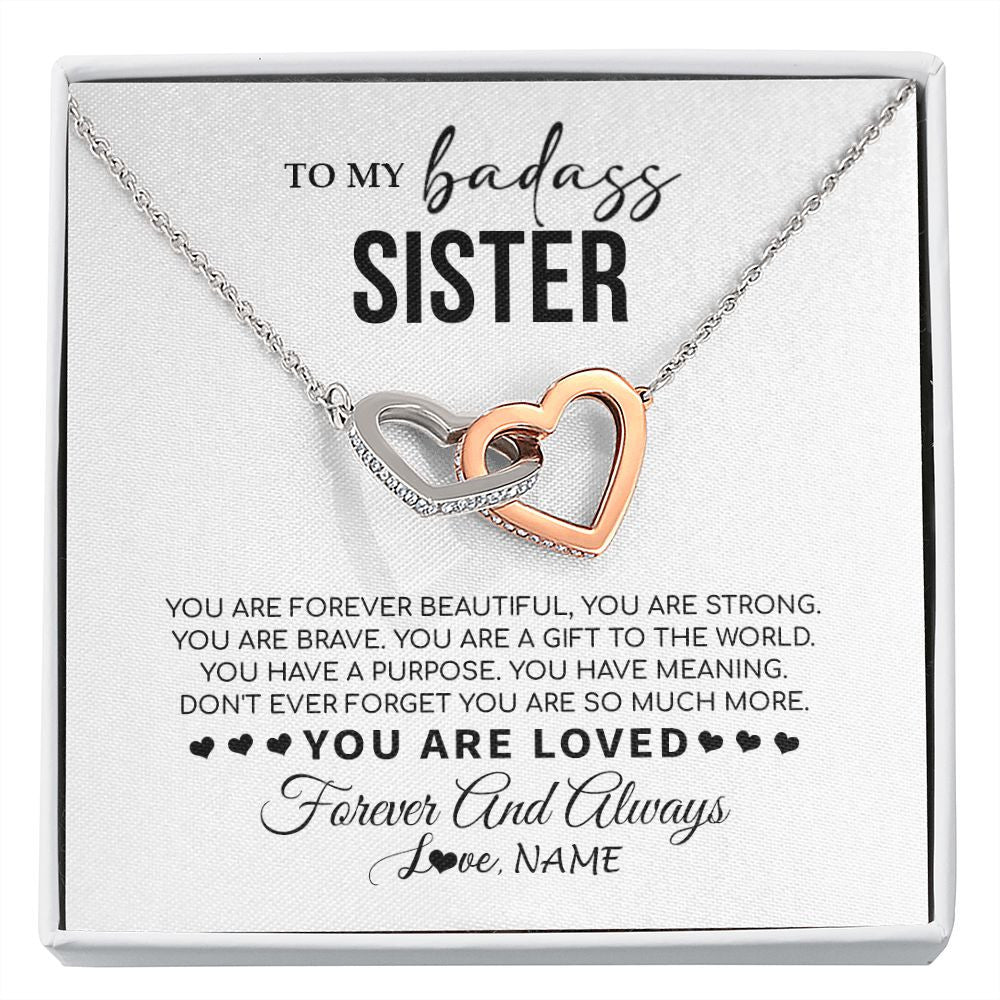 Interlocking Hearts Necklace | Personalized To My Sister Necklace From Family You Are Forever Beautiful Sister Birthday Graduation Christmas Customized Gift Box Message Card | siriusteestore