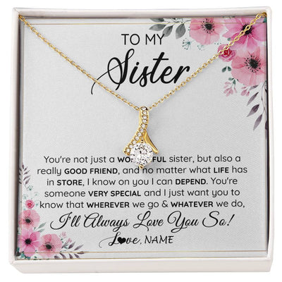 Alluring Beauty Necklace 18K Yellow Gold Finish | 1 | Personalized To My Sister Necklace From Little Sister Big Sister A Wonderful Sister Best Friend Birthday Christmas Jewelry Customized Gift Box Message Card | siriusteestore