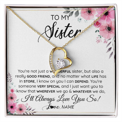 Forever Love Necklace 18K Yellow Gold Finish | 1 | Personalized To My Sister Necklace From Little Sister Big Sister A Wonderful Sister Best Friend Birthday Christmas Jewelry Customized Gift Box Message Card | siriusteestore