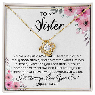 Love Knot Necklace 18K Yellow Gold Finish | 1 | Personalized To My Sister Necklace From Little Sister Big Sister A Wonderful Sister Best Friend Birthday Christmas Jewelry Customized Gift Box Message Card | siriusteestore