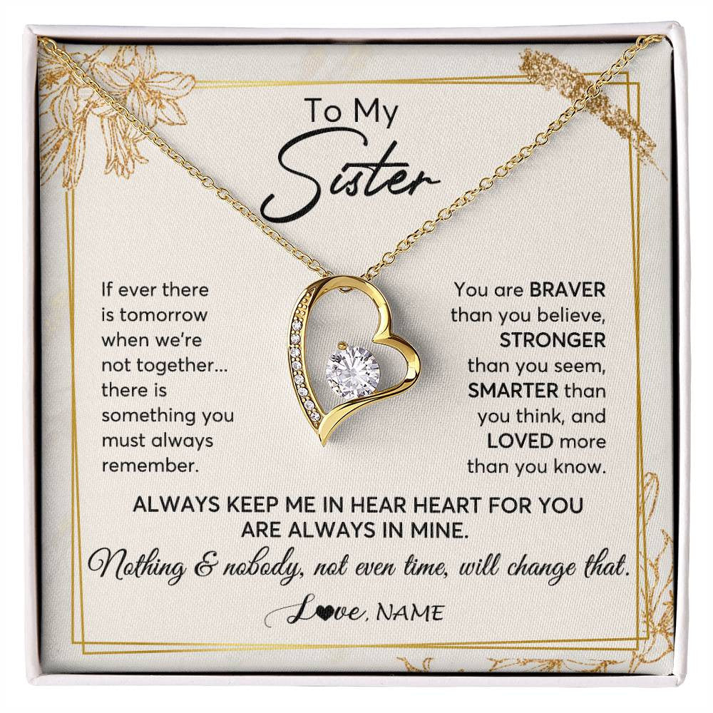 Forever Love Necklace 18K Yellow Gold Finish | 1 | Personalized To My Sister Necklace From Sister Brother Always Keep Me In Your Heart Sister Birthday Graduation Christmas Customized Gift Box Message Card | siriusteestore