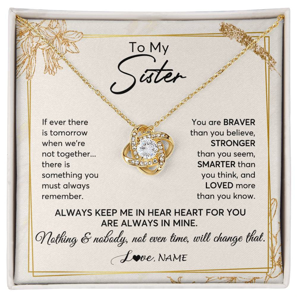 Love Knot Necklace 18K Yellow Gold Finish | 1 | Personalized To My Sister Necklace From Sister Brother Always Keep Me In Your Heart Sister Birthday Graduation Christmas Customized Gift Box Message Card | siriusteestore