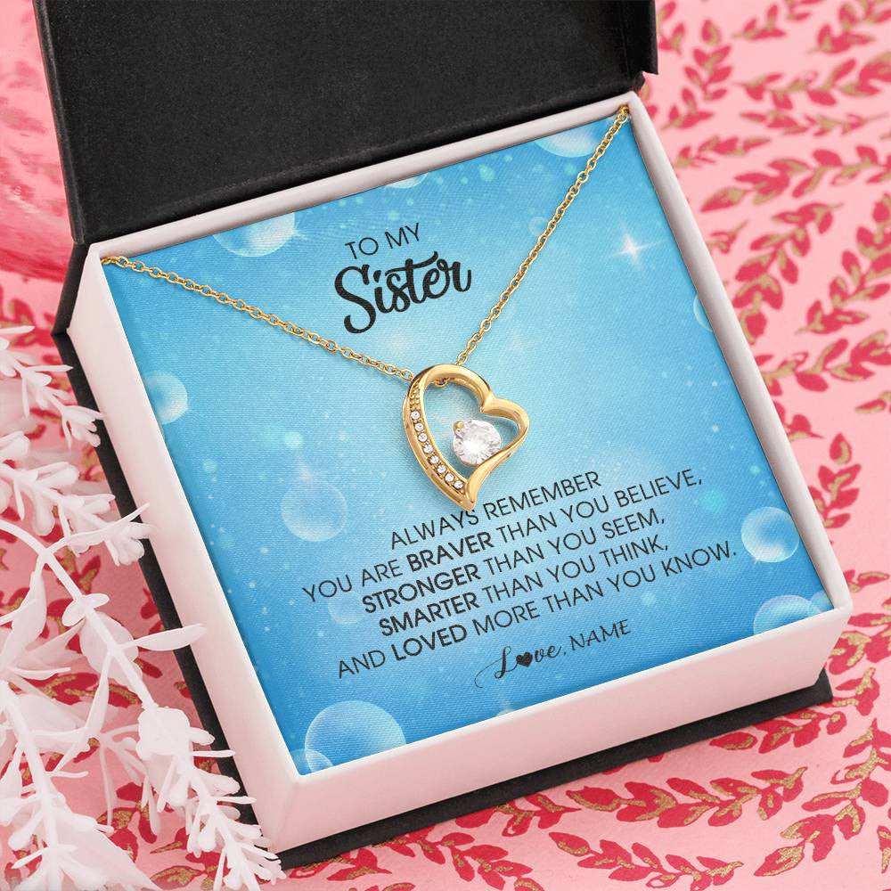 Forever Love Necklace 18K Yellow Gold Finish | Personalized To My Sister Necklace From Sister Brother Always Remember You Are Braver Sister Pendant Jewelry Birthday Christmas Customized Message Card | siriusteestore