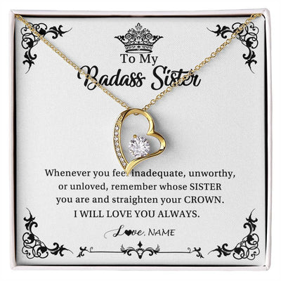 Forever Love Necklace 18K Yellow Gold Finish | Personalized To My Sister Necklace From Sister Brother I Will Love You Always Sister Pendant Jewelry Birthday Graduation Christmas Customized Message Card | siriusteestore