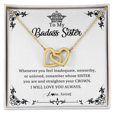 Interlocking Hearts Necklace 18K Yellow Gold Finish | Personalized To My Sister Necklace From Sister Brother I Will Love You Always Sister Pendant Jewelry Birthday Graduation Christmas Customized Message Card | siriusteestore