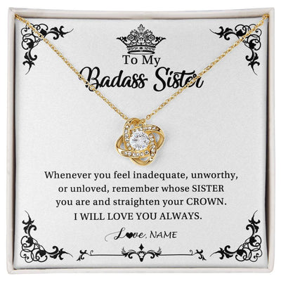 Love Knot Necklace 18K Yellow Gold Finish | Personalized To My Sister Necklace From Sister Brother I Will Love You Always Sister Pendant Jewelry Birthday Graduation Christmas Customized Message Card | siriusteestore