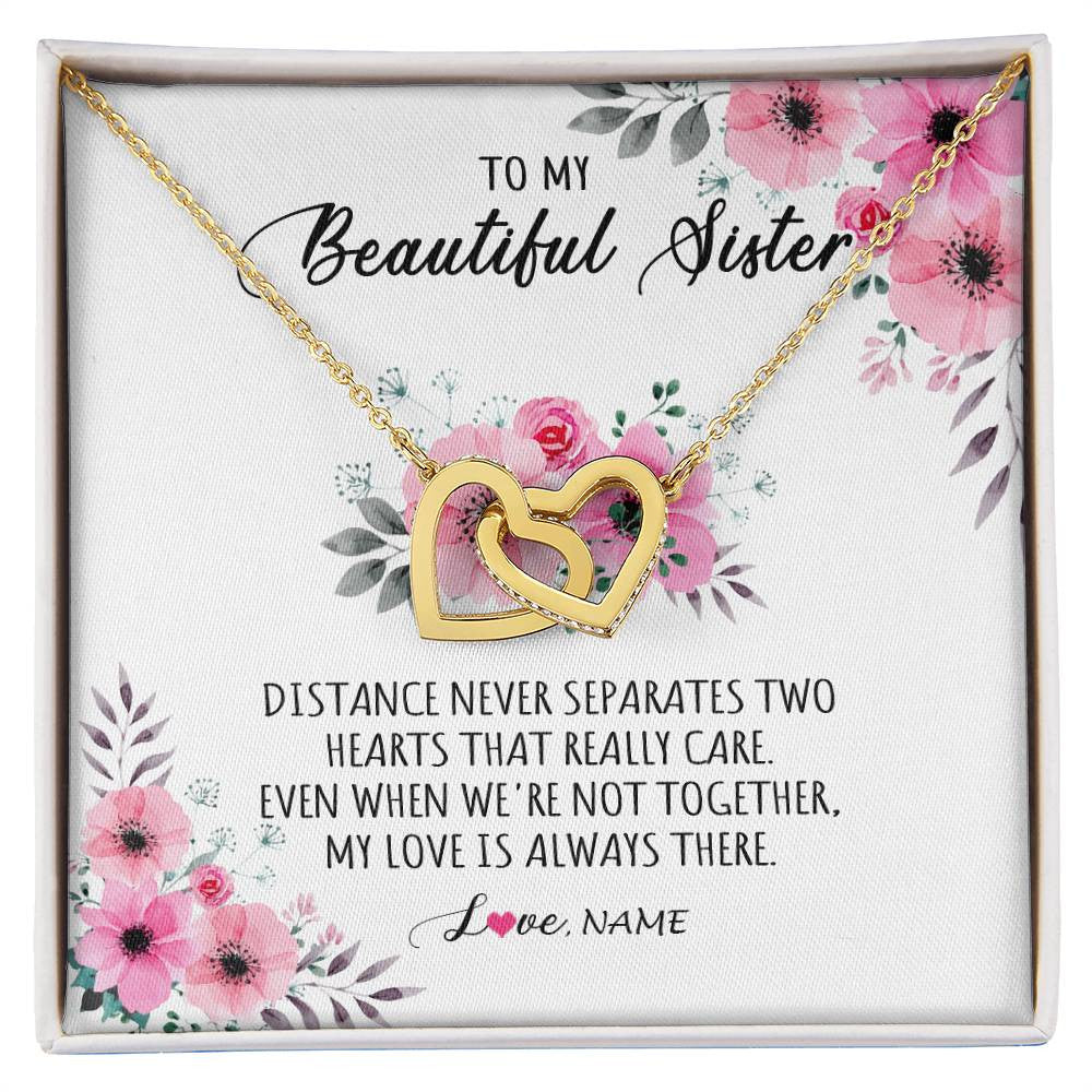 Interlocking Hearts Necklace 18K Yellow Gold Finish | Personalized To My Sister Necklace From Sister Brother My Love Is Always There Sister Birthday Graduation Christmas Jewelry Customized Gift Box Message Card | siriusteestore