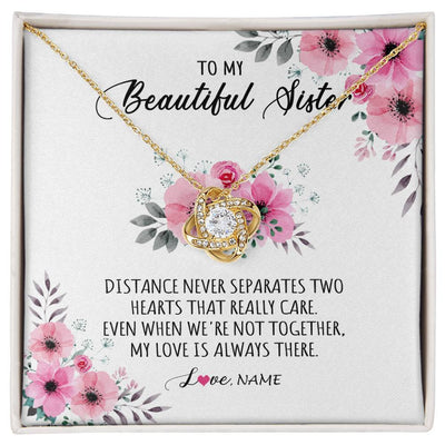 Love Knot Necklace 18K Yellow Gold Finish | Personalized To My Sister Necklace From Sister Brother My Love Is Always There Sister Birthday Graduation Christmas Jewelry Customized Gift Box Message Card | siriusteestore