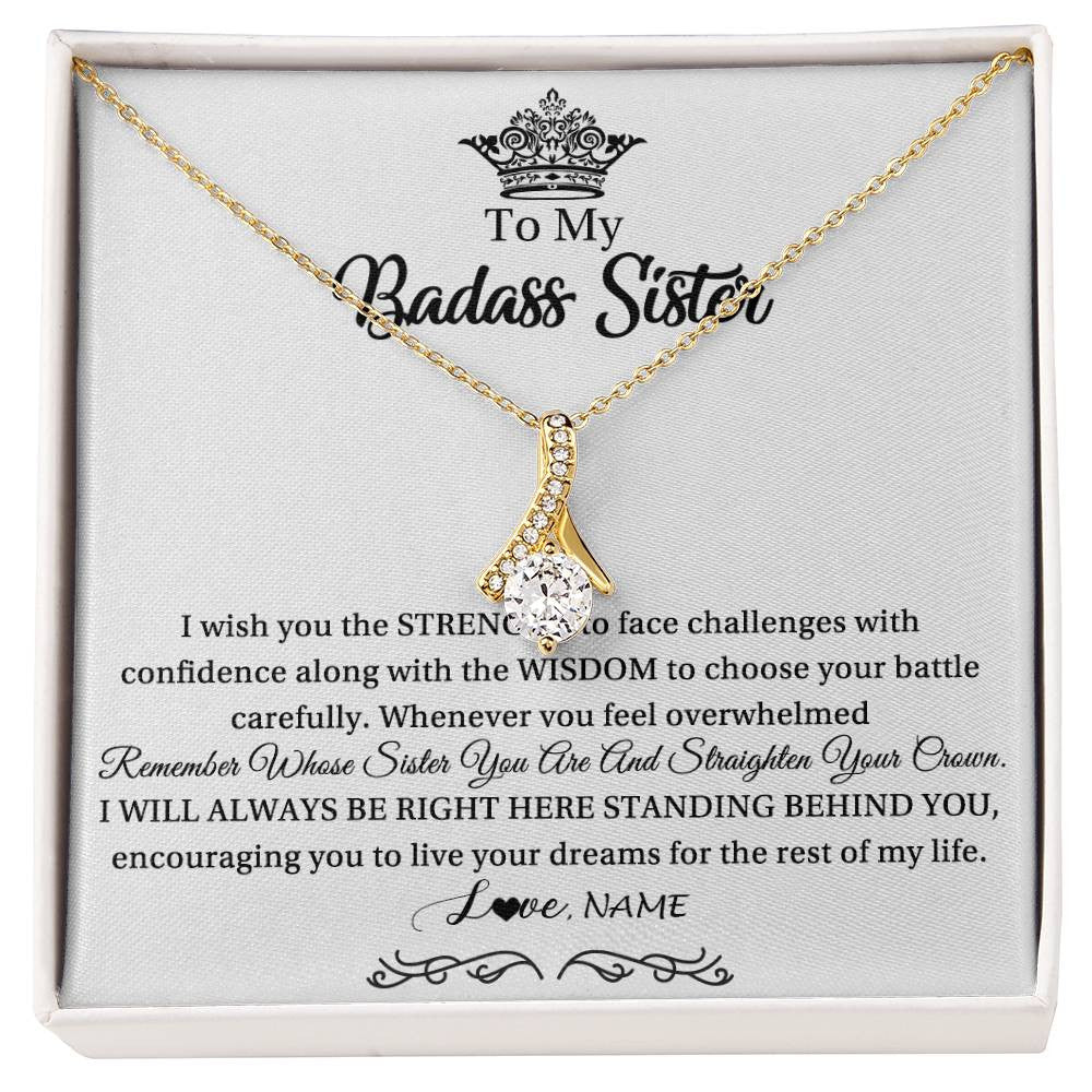 Alluring Beauty Necklace 18K Yellow Gold Finish | Personalized To My Sister Necklace From Sister Brother Straighten Your Crown Sister Pendant Jewelry Birthday Christmas Customized Gift Box Message Card | siriusteestore
