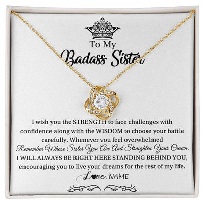 Love Knot Necklace 18K Yellow Gold Finish | Personalized To My Sister Necklace From Sister Brother Straighten Your Crown Sister Pendant Jewelry Birthday Christmas Customized Gift Box Message Card | siriusteestore