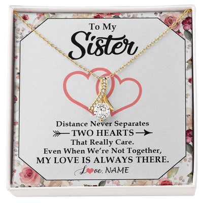 Alluring Beauty Necklace 18K Yellow Gold Finish | 1 | Personalized To My Sister Necklace From Sister Brother Two Hearts Together Sister Birthday Graduation Christmas Jewelry Customized Gift Box Message Card | siriusteestore