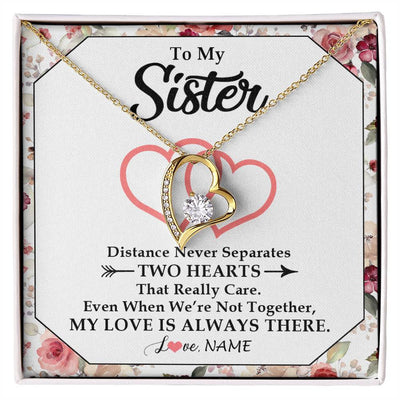 Forever Love Necklace 18K Yellow Gold Finish | 1 | Personalized To My Sister Necklace From Sister Brother Two Hearts Together Sister Birthday Graduation Christmas Jewelry Customized Gift Box Message Card | siriusteestore