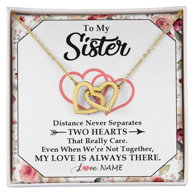 Interlocking Hearts Necklace 18K Yellow Gold Finish | 1 | Personalized To My Sister Necklace From Sister Brother Two Hearts Together Sister Birthday Graduation Christmas Jewelry Customized Gift Box Message Card | siriusteestore