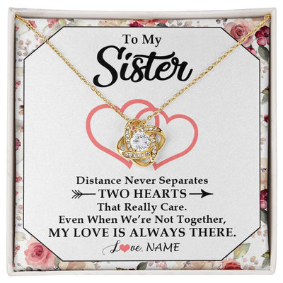 Love Knot Necklace 18K Yellow Gold Finish | 1 | Personalized To My Sister Necklace From Sister Brother Two Hearts Together Sister Birthday Graduation Christmas Jewelry Customized Gift Box Message Card | siriusteestore