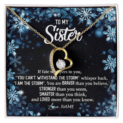 Forever Love Necklace 18K Yellow Gold Finish | Personalized To My Sister Necklace From Sister Brother Whisper Back I Am The Storm Sister Pendant Jewelry Birthday Graduation Christmas Customized Message Card | siriusteestore