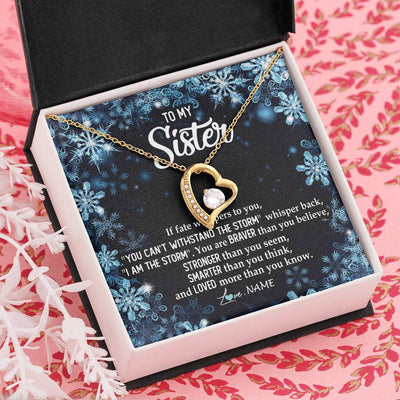 Forever Love Necklace 18K Yellow Gold Finish | Personalized To My Sister Necklace From Sister Brother Whisper Back I Am The Storm Sister Pendant Jewelry Birthday Graduation Christmas Customized Message Card | siriusteestore