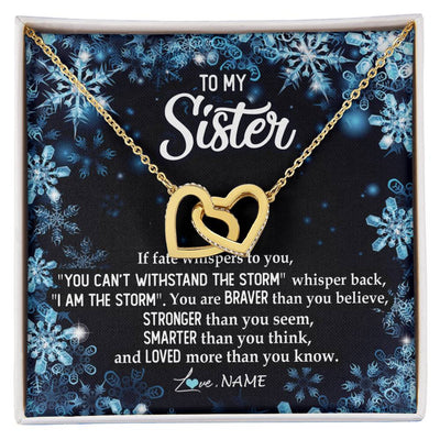 Interlocking Hearts Necklace 18K Yellow Gold Finish | Personalized To My Sister Necklace From Sister Brother Whisper Back I Am The Storm Sister Pendant Jewelry Birthday Graduation Christmas Customized Message Card | siriusteestore