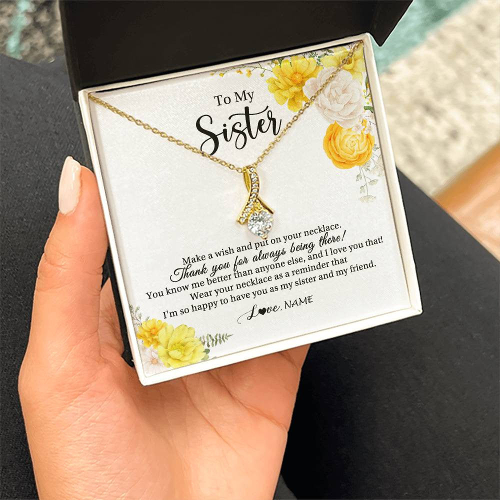 Alluring Beauty Necklace 18K Yellow Gold Finish | Personalized To My Sister Necklace From Sister My Friend Unbiological Sister Soul Sister Birthday Christmas Graduation Jewelry Customized Gift Box Message Card | siriusteestore