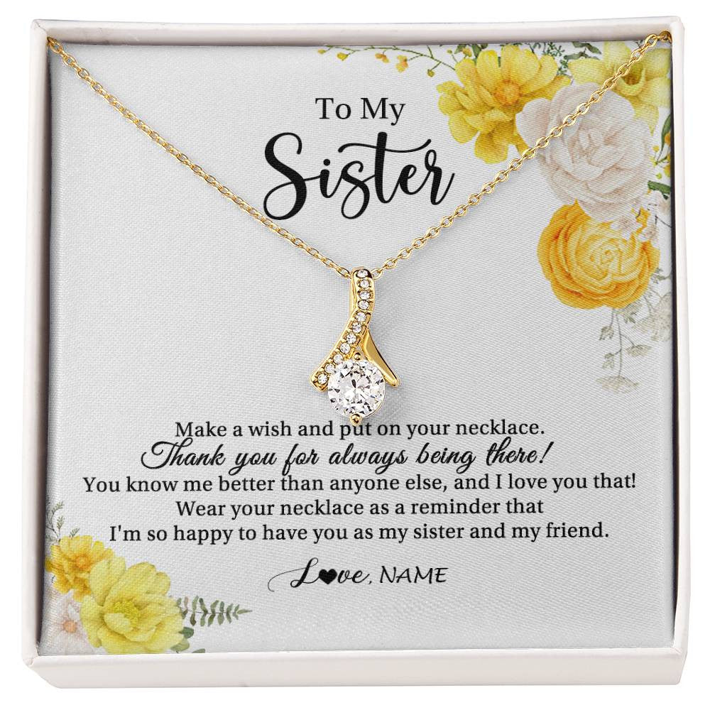 Alluring Beauty Necklace 18K Yellow Gold Finish | Personalized To My Sister Necklace From Sister My Friend Unbiological Sister Soul Sister Birthday Christmas Graduation Jewelry Customized Gift Box Message Card | siriusteestore