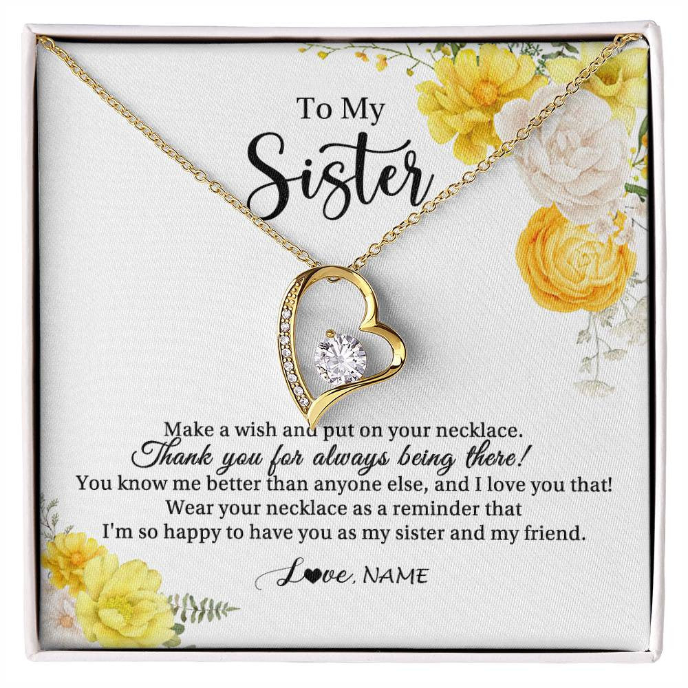 Forever Love Necklace 18K Yellow Gold Finish | Personalized To My Sister Necklace From Sister My Friend Unbiological Sister Soul Sister Birthday Christmas Graduation Jewelry Customized Gift Box Message Card | siriusteestore