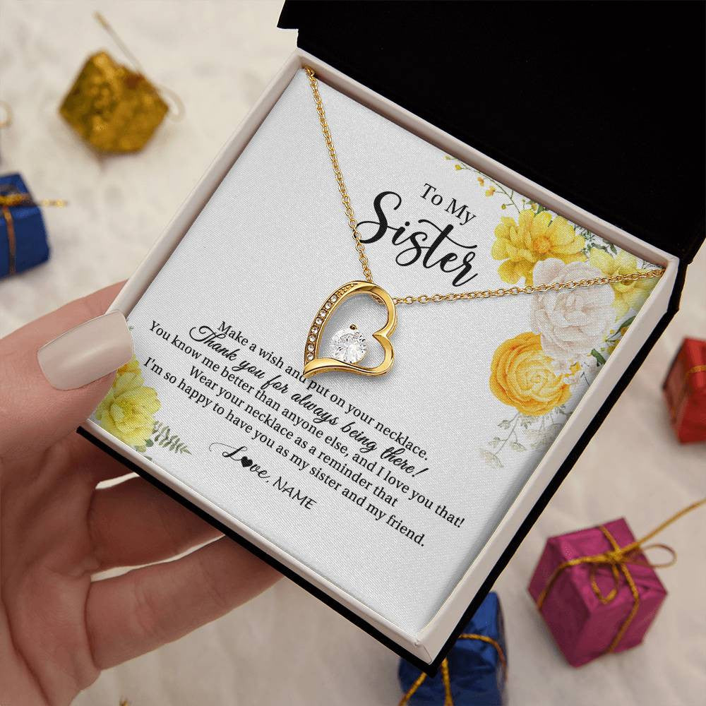 Forever Love Necklace 18K Yellow Gold Finish | Personalized To My Sister Necklace From Sister My Friend Unbiological Sister Soul Sister Birthday Christmas Graduation Jewelry Customized Gift Box Message Card | siriusteestore