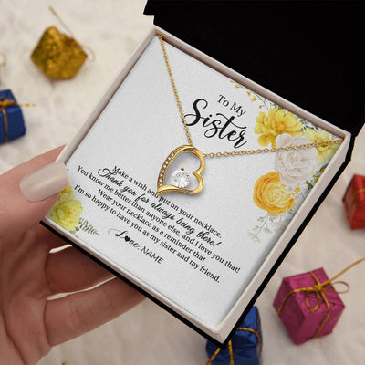 Forever Love Necklace 18K Yellow Gold Finish | Personalized To My Sister Necklace From Sister My Friend Unbiological Sister Soul Sister Birthday Christmas Graduation Jewelry Customized Gift Box Message Card | siriusteestore